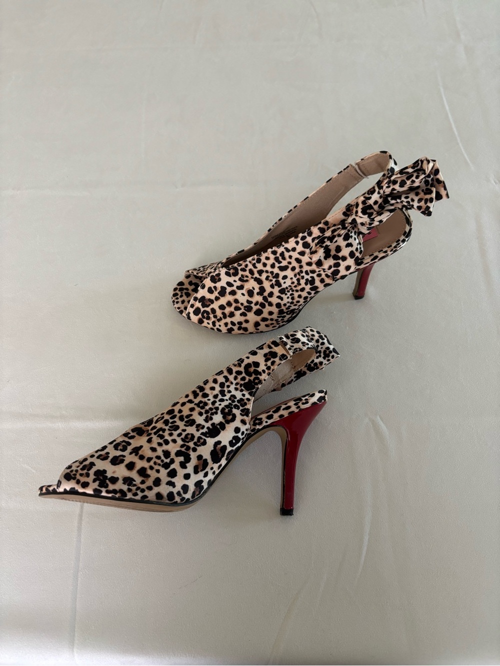 Betsey Johnson Leopard Print Slingback Heels with Red Stiletto